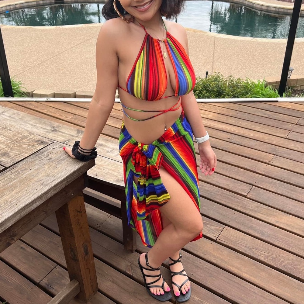 Fashion Nova Multicolor Bikini with long waist cover